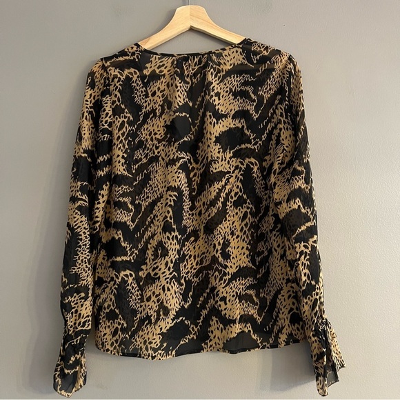 Paige Black Label Womens 100% Silk Cheetah Print Blouse Sheer Black Tan Size S - Picture 6 of 12